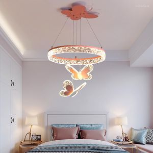 Luminárias pendentes Led arte lustre lâmpada luz quarto infantil nórdico quente e romântico quarto de menina princesa borboleta luxo ins