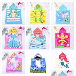 Towel Kids Hooded Beach Cartoon Mermaid Animal Print Baby Boys Girls Super Absorbent Micro Fiber Cloak Drop Delivery Home Garden Text Dhwcr