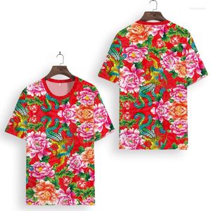 Men's T Shirts Chinese Style Summer Northeast Large Floral Short-Sleeved Round Neck T-Shirt Size Ice Silk Casual Fashion Top XS-7XL
