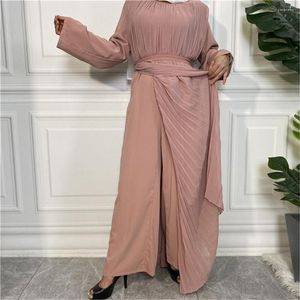 Ethnische Kleidung 2023 Eid Mubarak Musulman Ensembles Frauen Langarm Abaya Kleid Hosenanzug Dubai Türkei Dame Islamischer Kaftan Marocain