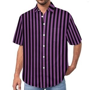 Мужские повседневные рубашки в вертикальную полоску, блузки на Хэллоуин, мужские фиолетовые, черные линии, гавайские, с коротким рукавом, стильные, большого размера, пляжная рубашка, подарок