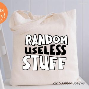 Shopping Bags Random Useless Stuff Graphic Hipster Cartoon Print Tote Girls Pacakge Hand Bag