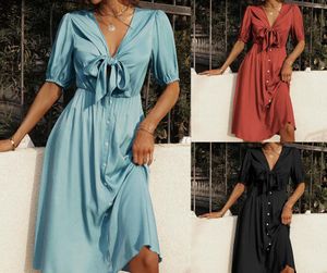 Casual Dresses 2023 Spring and Summer Female Lady Single-Breasted Shirt Dress Women's V-Neck Bohemian Party Sexy Sexy