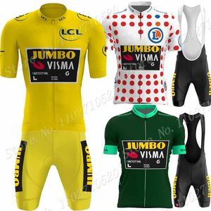 Cykeltröja sätter Frankrike Tour Jumbo VISMA TDF 2023 Team Set Green Yellow Clothing Road Bike Shirts Suit Bicycle Bib Shorts MTB Ropa 230629