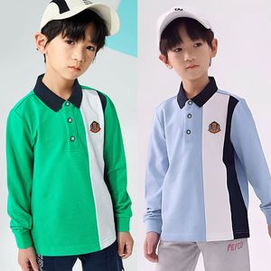 Polos Boys Polo koszule wiosna jesienna polo dzieci długie rękawy dla chłopca kolor kontrast dzieci bluzy nastolatki tee ubrania 230628