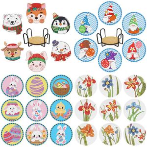 Curtains 6/9pcs Diamond Painting Coaster Cute Animal Flower Diamond Embroidery Acrylic Coaster Cross Kit Home Christmas Decoration