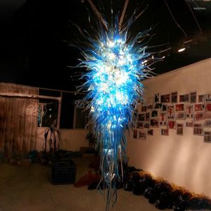 Lustres Luxo Grande Azul Vidro Murano Feito à Mão Para Casa de Festa El Lamparas De Techo Colgante Moderna