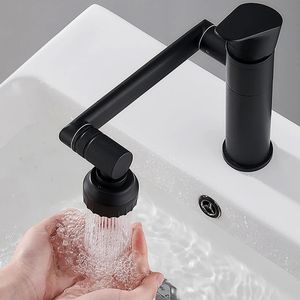 Bathroom Sink Faucets 360 Degree Rotating Bathroom Mixer Tap Matte Black Basin Faucet With 2 Spraying Mode 230629