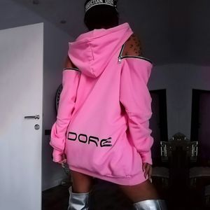 Women's Hoodies Sweatshirts Oshoplive Female Stylish Off the Shoulder Letter Tryckt Löst high street mode toppar för kvinnor 230630