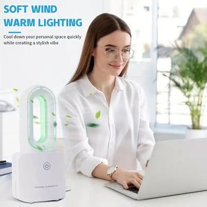 Ventilatore da scrivania 1pc, ventilatore portatile senza lama Ventola di raffreddamento personale da 11,8 pollici con 4 velocità, luci LED senza foglie a 5 colori Touch Control Piccoli ventilatori da tavolo silenziosi per casa, camera da letto