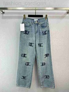 Kvinnor Jeans Designer Luxury Design Street Wear Blue Embroidery Denim Pants Women High midja Loose 9or9