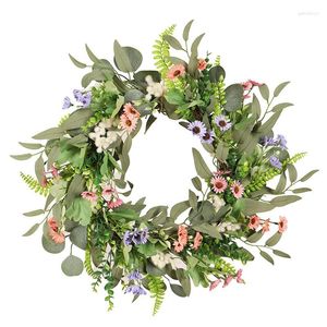 Dekorativa blommor Vårkransar för ytterdörren konstgjord eukalyptus grön Garland bondgård väggdekor fönster veranda uteplats