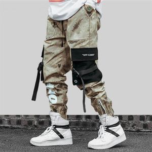 April MOMO Hip Hip Streetwear Men's Camouflage Joggers Pants Ribbons Cotton Cargo Pant Trousers Elastic Waist Harem Pants 201242y