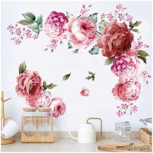 Outra decoração de casa 87x104cm faça você mesmo grandes flores de peônia rosa adesivos românticos decoração de casa sala de estar decoração de quarto de casamento pôsteres de vinil R230630