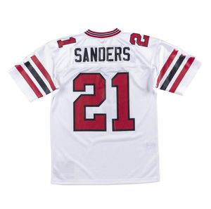 Dikişli Futbol Forması 21 Deion Sanders 1989 Kırmızı Beyaz Mesh Retro Rugby Formaları Erkek Kadın ve Gençlik S-6XL