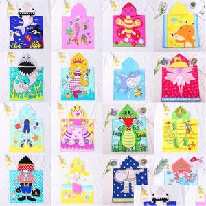 Towel Children Hooded Beach Bath Cartoon Printed Super Absorbent Kids 1-6 Years Pool Swim Erups Poncho Cape Drop Delivery Home Garde Dheby