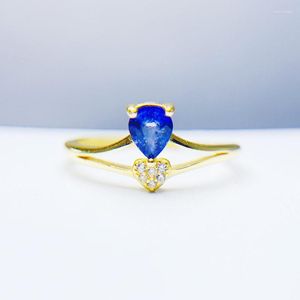 Pierścienie klastra Naturalne prawdziwe niebieskie szafirowe miłość do serca Pierścień 925 srebrny 4 5 mm 0,4 cart kamień biżuterii T236170
