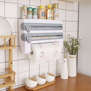 Storage Holders Racks Wall-Mounted Aluminum Foil Paper Towel Rack Sauce Bottle Rack 4 In 1 Cling Film Cutting Rack Multifunctional Kitchen Storage 230629