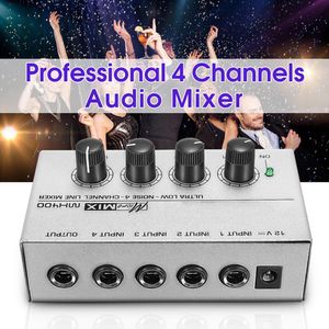 Mixer MX400 Mono Micro Mix Professional 4 Channel Audio Mixer Analog Family Mini Portable Compact Sound Adapter för DJ KTV Karaoke