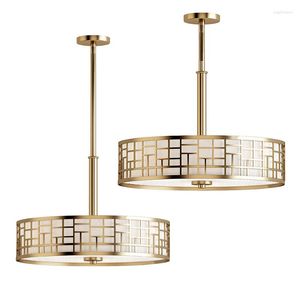 Pendant Lamps Chinese Luxury Iron Gold Lights Living Room Villa El Modern Home Study Round Decorative LED Hanging Fixtures