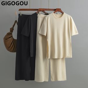 Women's Tracksuits GIGOGOU Basic Spring Summer Women Knit Short Sleeves Tracksuit Two Piece Pant Set Ladys Loose T Shirt Suit 230630