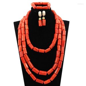 Conjunto de brincos colar moda nigeriano miçangas de coral para mulheres reais naturais africanos casamento presente de noiva CG054 Stre22