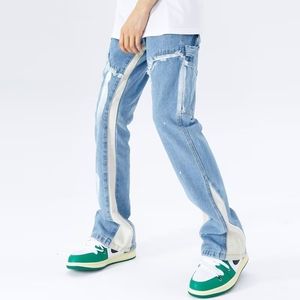 Мужские джинсы 2023 кибер Y2K Мода вымыта синие мешковатые расклешенные брюки для мужчин.