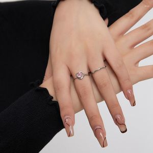 Cluster Rings Ventfille 925 Sterling Silver Love Heart Ring for Women Pink Zircon Hollowed Out Jewelry Lover Gift Drop