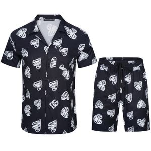 Camisa de manga curta fina de verão, terno de marca de moda masculina solto casual esportes respirável sensação legal com shorts um conjuntoM-3XL # 028