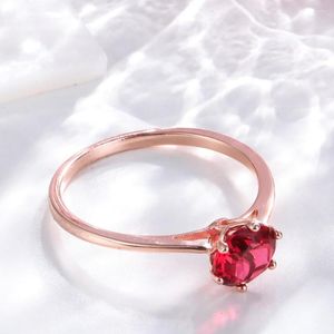 Cluster Rings Buyee Women's Rose Gold Ring Light Red Crystal 925 Sterling Silver Sweet Finger For Women Girl Classic Jewelry Circle