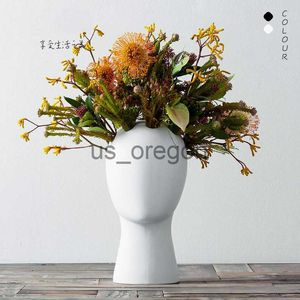 Vases Nordic Creative Head Flower Pots Decorative Ceramic Figurine Vases Dried Flower Arrangements Ceramic Bonsai Pots Balcony Decor x0630