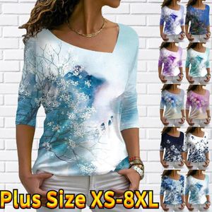 Per donna T-shirt Fantasia floreale Dipinto Manica lunga T-shirt Con stampe A V Essenziale Top / 3D XS-8XL