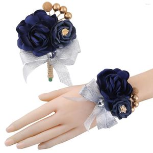 Decorative Flowers Handmade Bride And Groom Boutonniere Wrist Flower Bridesmaids Hand Decor Bow Tie Crystal Brooches Corsage Wedding Party