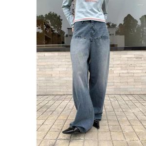 Damen Jeans American Retro Persönlichkeit Fronttasche 2023 Spring Street Ins Lose Hose mit weitem Bein