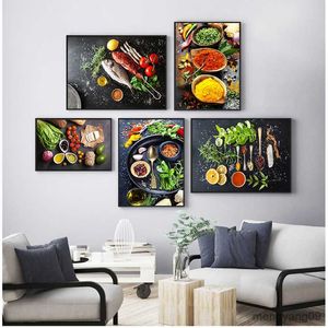 Outras pinturas em tela para decoração de casa Grãos Especiarias Colher Pimentas Pôsteres de cozinha Impressões Arte Comida Modular Imagem Decoração de casa nórdica R230630