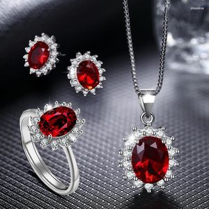 Necklace Earrings Set 925 Sterling Silver For Women Zirconia Pendant Ring 3pcs Jewellery 2023 Wedding Accesories