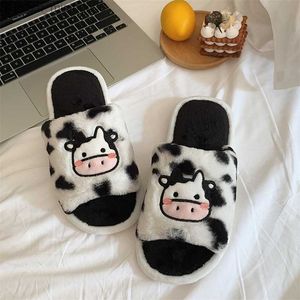 Tallgarna tofflor kawaii kvinna vit öppen tå söt mjölkko fluffig vinter varm fuzzy inomhushus zapatillas mujer 220902 z230630