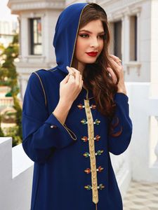 Ethnic Clothing Bee Diamonds Handmade Dress Long Dubai Muslim Women 2023 Spring Summer Fashion Hooded Sleeve Elegant Skirt Robe Femme