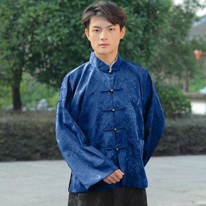 Ethnic Clothing Vintage Man Print Flower Hanfu Clothes Chinese Traditional Men Stage Show Tang Top Coat Spring Autumn Male Performance