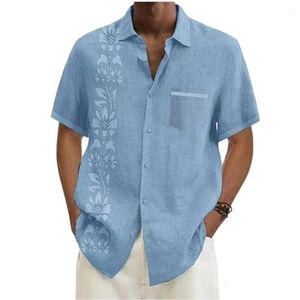 Мужские классические рубашки 2023 Повседневные топы с короткими рукавами с цветочным принтом High Street Ramie Blending Lapel Летняя блузка 118 230629