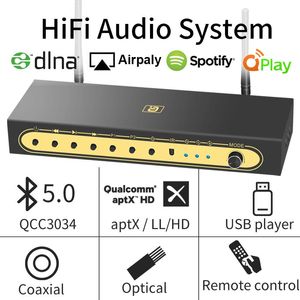 Amplificadores Wifi Network Music Box Aptxhd Bluetooth5.0 Receptor de Áudio Airplay Spotify Dlna Nas Óptico Coaxial Aux Adaptador de Conversão Dac