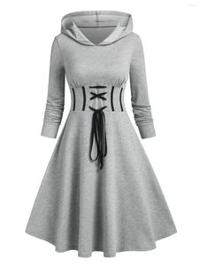 Casual Dresses Hooded Long Sleeves Lace Up Corset Waist Hoodie Dress Daily A-Line Mini Fall For Women