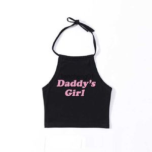 Yangelo Sexy Lolita Kawaii Cotton Short Crop Tops Cute Pink Letters Daddy'S Girl Sleeveless Tank Top Women Summer Funny Tumblr L230619