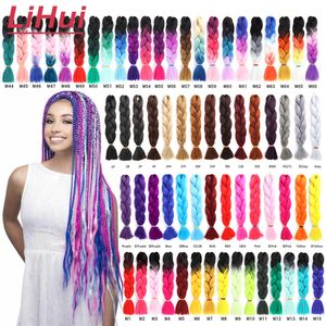 Synthetische Perücken Lihui 24 Zoll Jumbo Braid Flechten Haar Ombre für Frauen DIY Zöpfe Rosa Lila Gelb Grau 230630