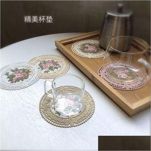 Mats Pads Lace Doilies Crochet Coaster Handmade Round Drinkware Tea Mug French Styles Cup Placemats Drop Delivery Home Garden Kitc Dhvxa