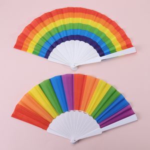 Rainbow Handheld Folding Fan Spanish Rainbow Folding Dance Performance Home Decoration Fan For Wedding Party Decoration Festival