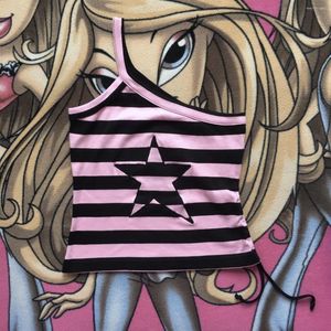 Женские футболки Star Graphic Sexy Harajuku Single Shoulder Camisole Crop Top 2000s Women Corset Emo Girl Tank Y2k Aesthetic Stripe