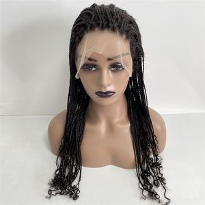 Монгольские девственные человеческие волосы 24 дюйма 150% плотность Box Braids Полный парик шнурка для чернокожей женщины