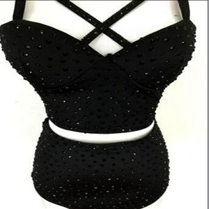 Mode ny sexig dj mode rhinestone stycken set kostym kvinnlig sångare ljus scen slitage dance bodysuit outfit kjol304f