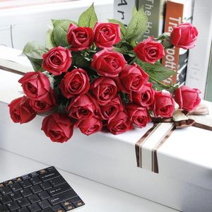 Декоративные цветы, 10 шт., искусственный увлажняющий бутон розы, настоящее прикосновение, поддельный свадебный декор, свадебный букет, домашняя вечеринка, стол, цветочный